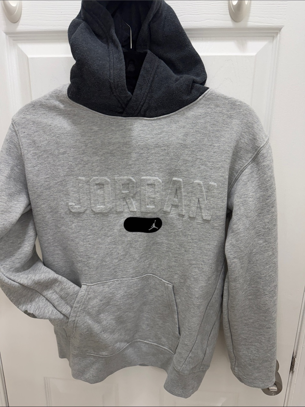 Jordan Gray Pullover Crewneck Hoodie with Black Hood